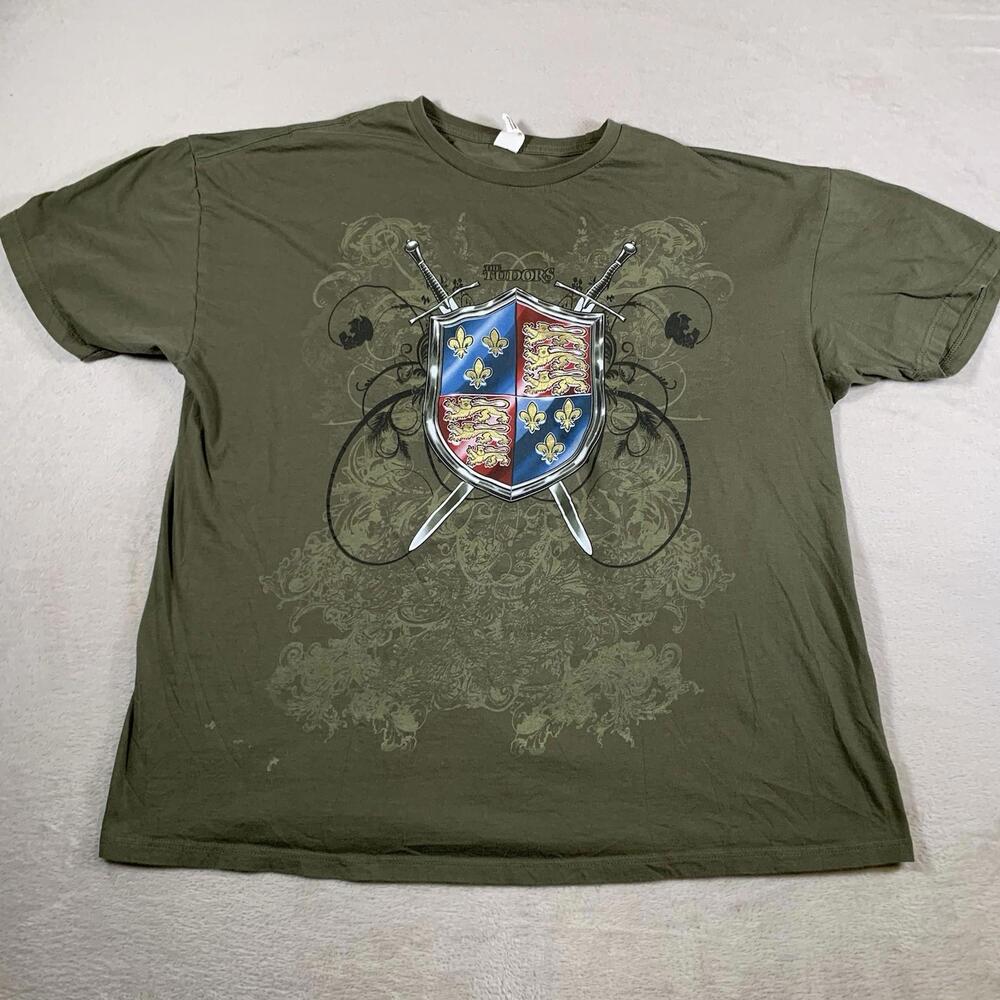 The‎ Tudors TV Show Promo T-Shirt Olive Green Medieval Crest Swords Lions 2XL